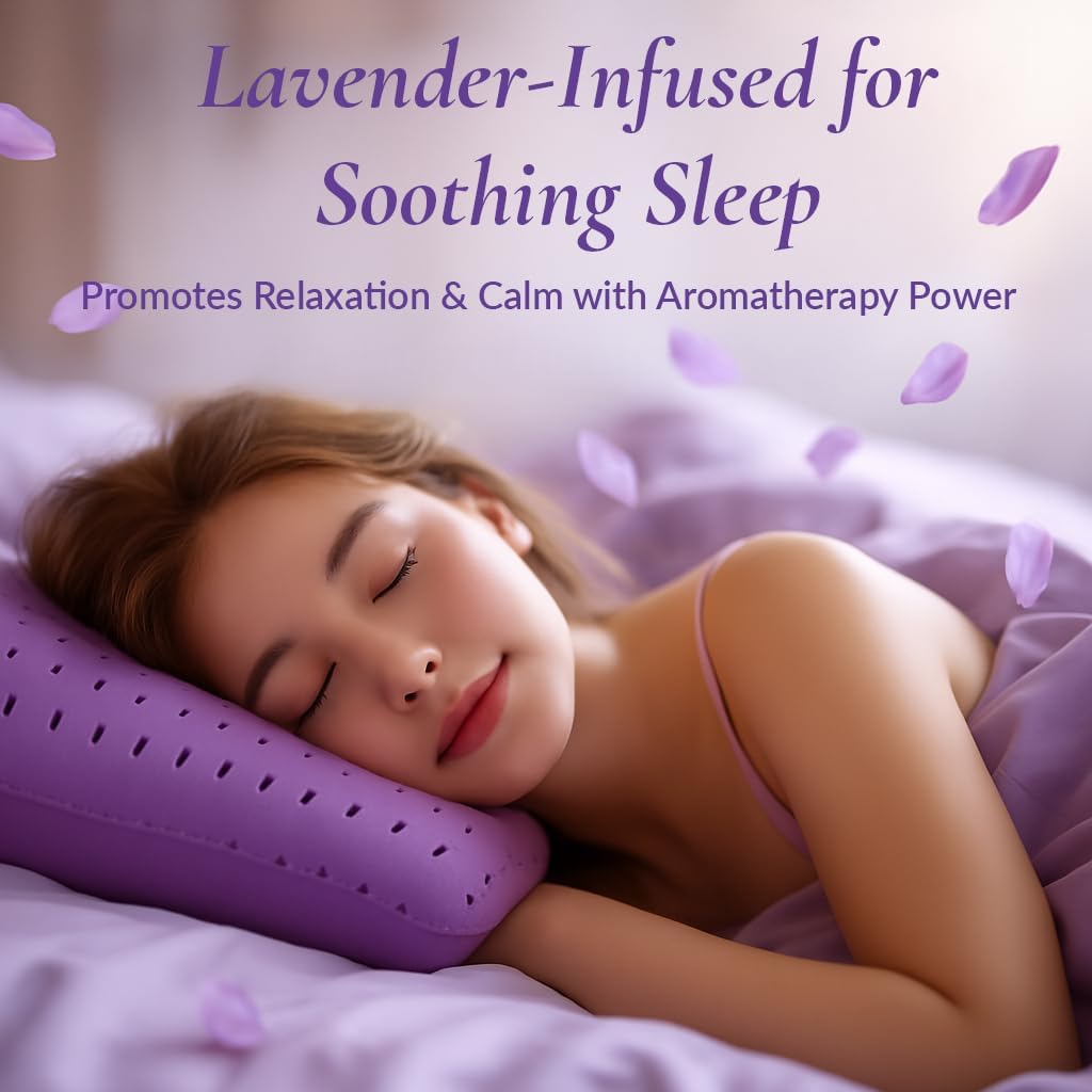 OMEO Lavender Scent Pillow, Ventilated Cooling Memory Foam Pillow for Back, Side and Stomach Sleepers Support, Sleeping Pillows for Adults - Home and Hotel Essentials