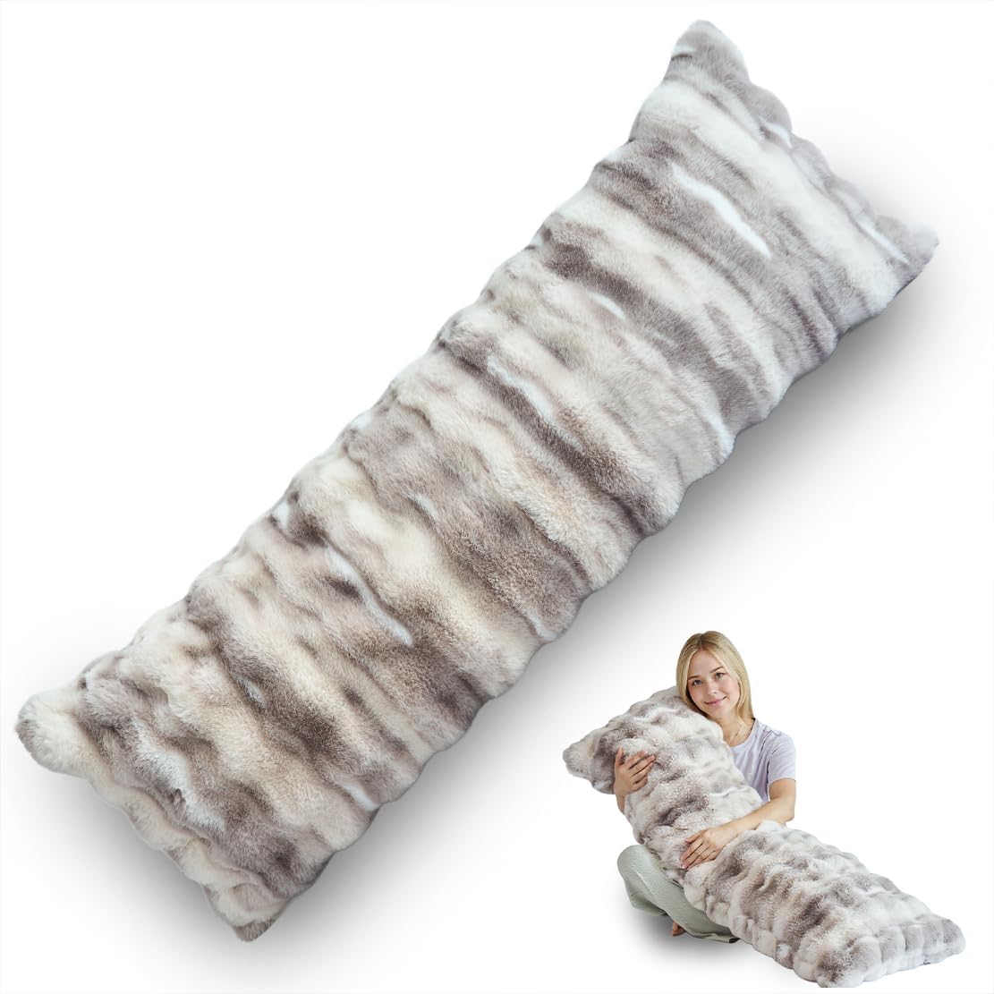 OMEO Winter Fluffy Full Body Pillow – Memory Foam Pregnancy Pillow, Nursing Pillow for Side Sleepers, Weighted Body Pillow for Adults, Soft Cow Print Cover