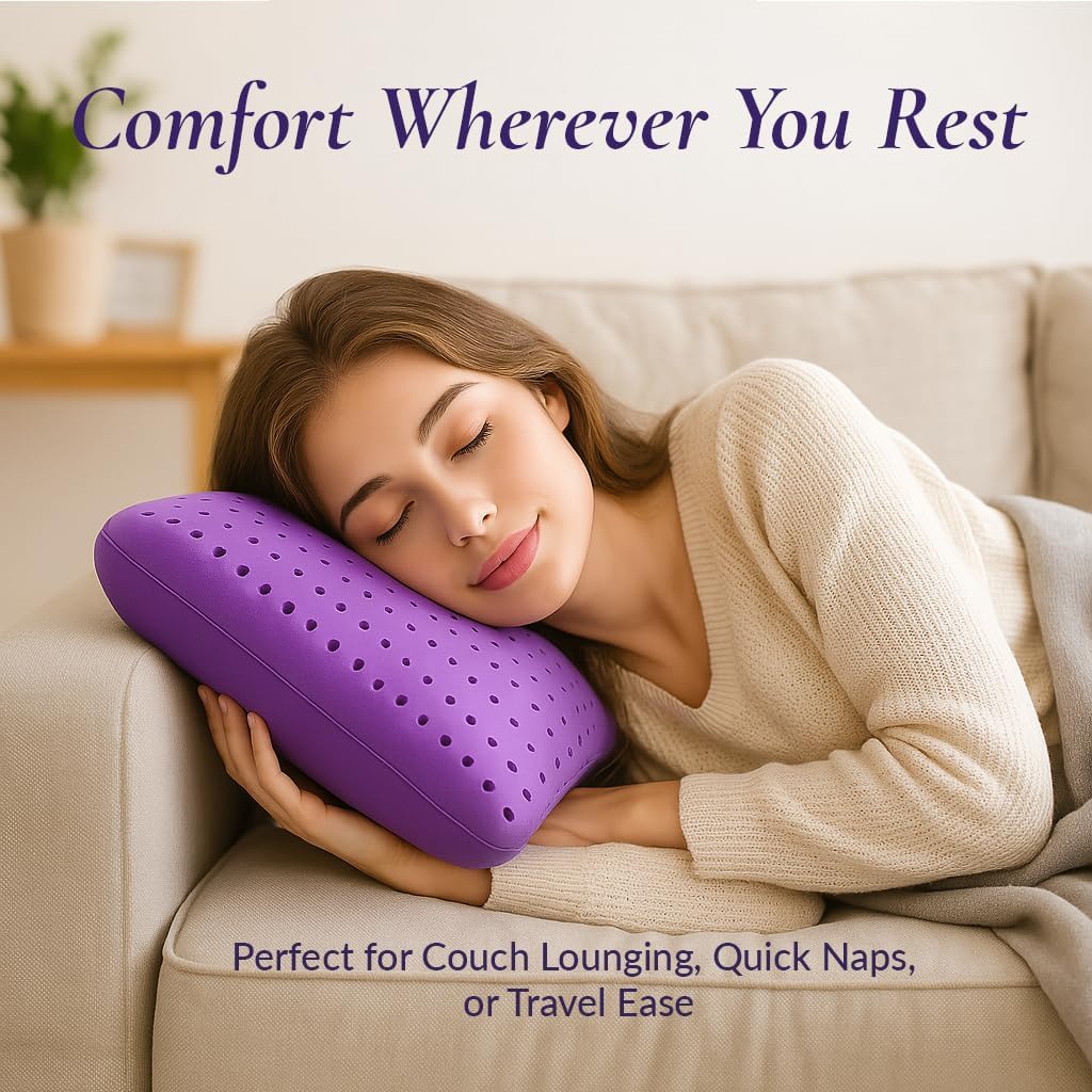 OMEO Lavender Scent Pillow, Ventilated Cooling Memory Foam Pillow for Back, Side and Stomach Sleepers Support, Sleeping Pillows for Adults - Home and Hotel Essentials