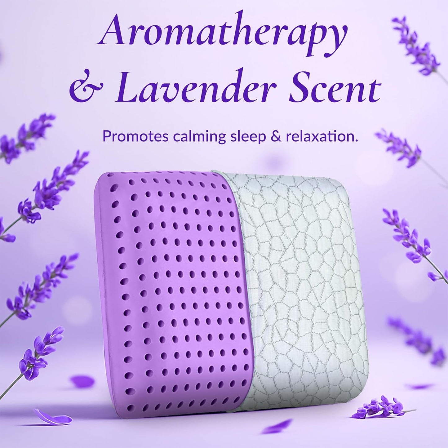 OMEO Lavender Scent Pillow, Ventilated Cooling Memory Foam Pillow for Back, Side and Stomach Sleepers Support, Sleeping Pillows for Adults - Home and Hotel Essentials