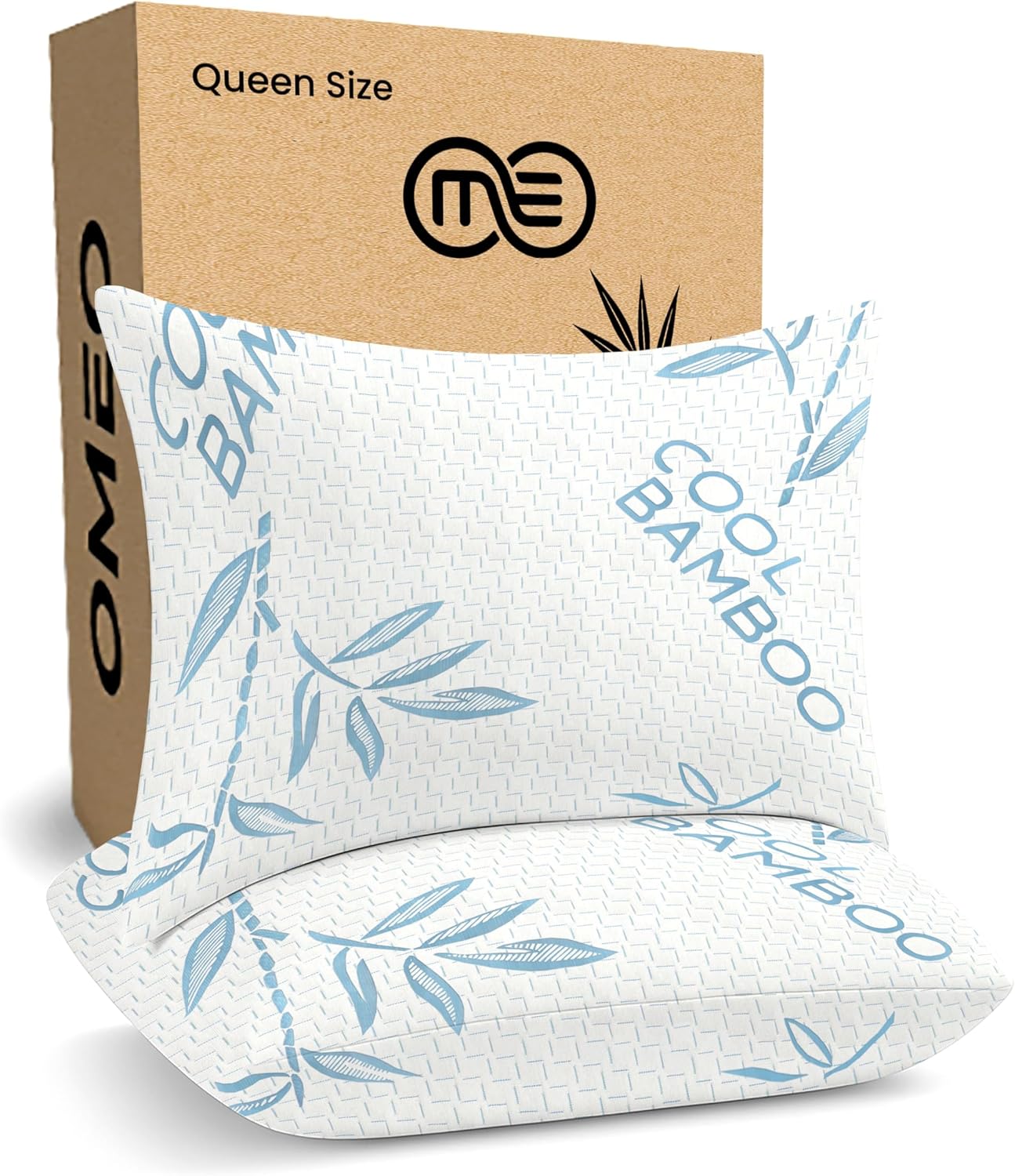OMEO 2 Pack Queen Size Rayon Derived from Bamboo Pillow for Sleeping, Hypoallergenic Cooling Shredded Memory Foam Bed Pillows for Side, Back and Stomach Sleepers, Adjustable and Washable Cover