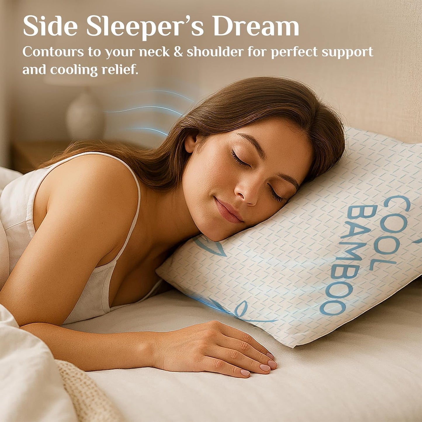 OMEO 2 Pack Queen Size Rayon Derived from Bamboo Pillow for Sleeping, Hypoallergenic Cooling Shredded Memory Foam Bed Pillows for Side, Back and Stomach Sleepers, Adjustable and Washable Cover