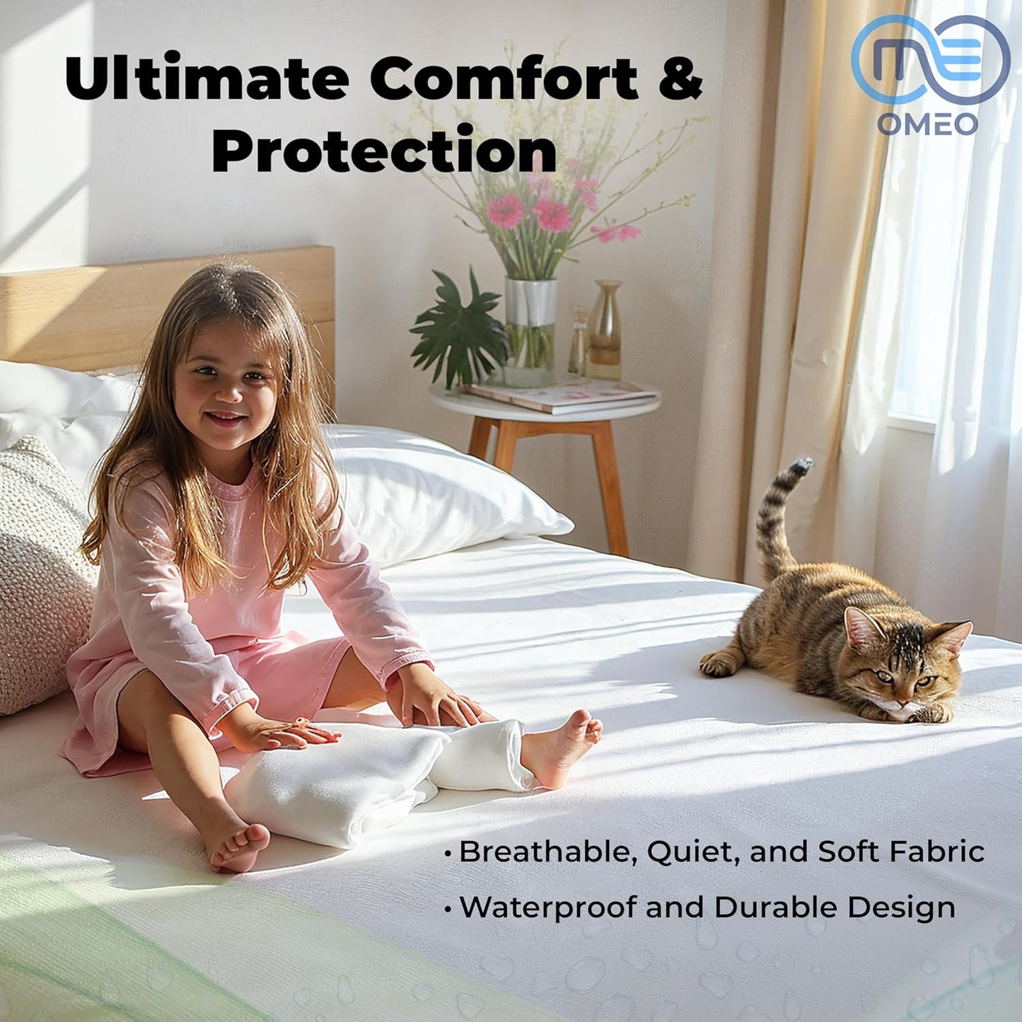 OMEO Waterproof Mattress Protector - Mattress Cover Protector Breathable Soft Machine Washable Cotton Mattress Cover for Bed