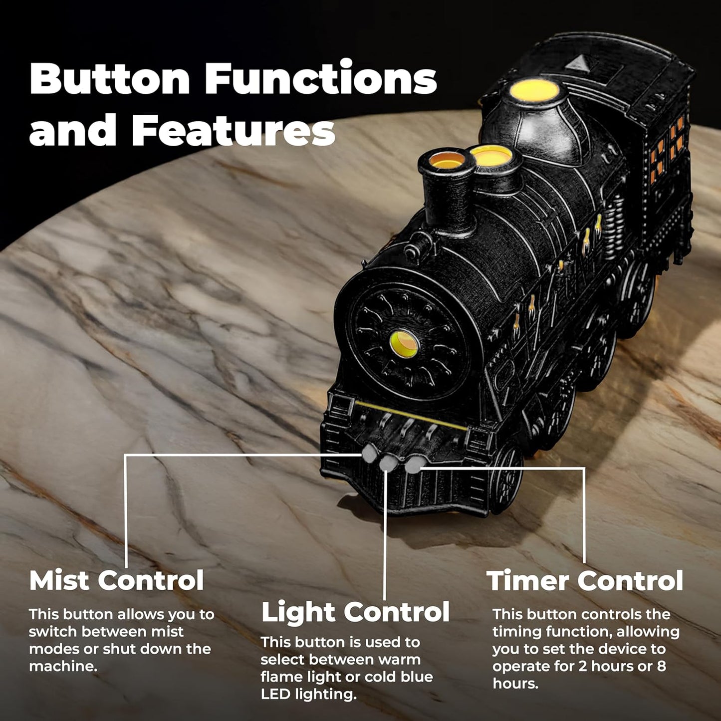 OMEO Small Train Aromatherapy Humidifier & Essential Oil Diffuser - Dual Mist, Quiet Ultrasonic, 300ML Tank, Remote Control, LED Light, Air Purifier for Home, Office, and Bedroom Use