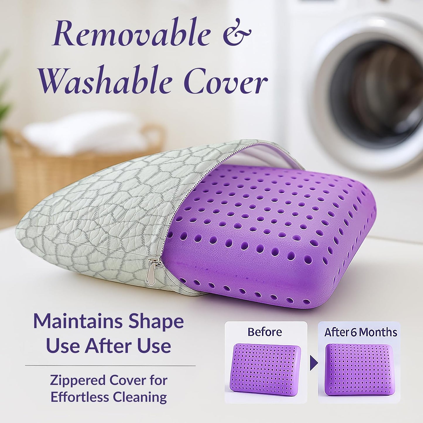 OMEO Lavender Scent Pillow, Ventilated Cooling Memory Foam Pillow for Back, Side and Stomach Sleepers Support, Sleeping Pillows for Adults - Home and Hotel Essentials