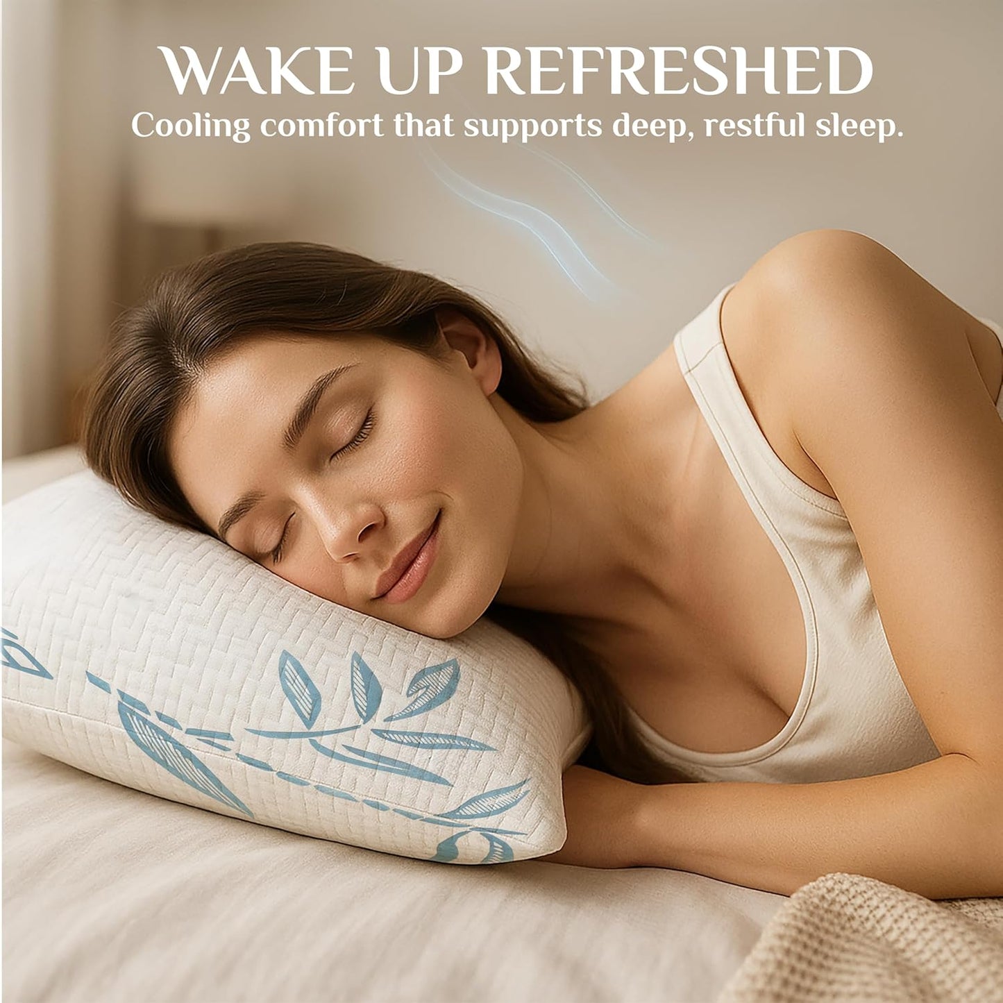OMEO 2 Pack Queen Size Rayon Derived from Bamboo Pillow for Sleeping, Hypoallergenic Cooling Shredded Memory Foam Bed Pillows for Side, Back and Stomach Sleepers, Adjustable and Washable Cover
