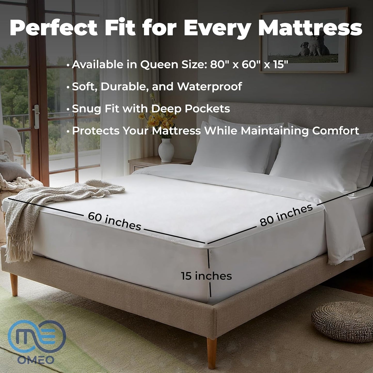 OMEO Waterproof Mattress Protector - Mattress Cover Protector Breathable Soft Machine Washable Cotton Mattress Cover for Bed