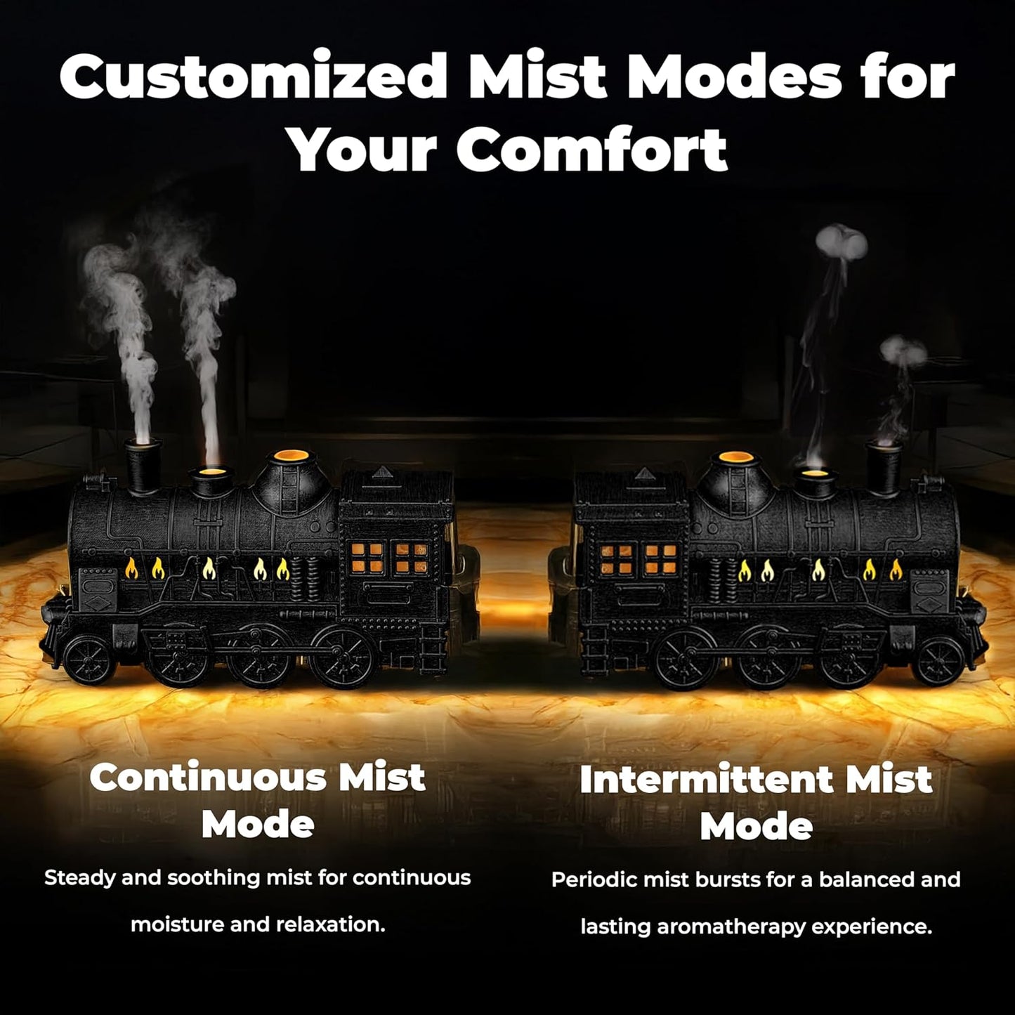 OMEO Small Train Aromatherapy Humidifier & Essential Oil Diffuser - Dual Mist, Quiet Ultrasonic, 300ML Tank, Remote Control, LED Light, Air Purifier for Home, Office, and Bedroom Use