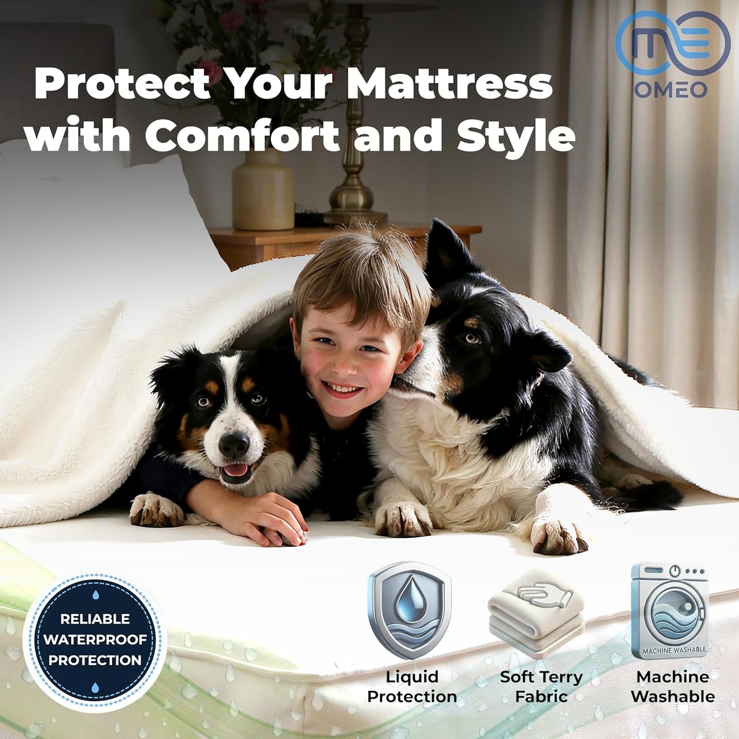 OMEO Waterproof Mattress Protector - Mattress Cover Protector Breathable Soft Machine Washable Cotton Mattress Cover for Bed