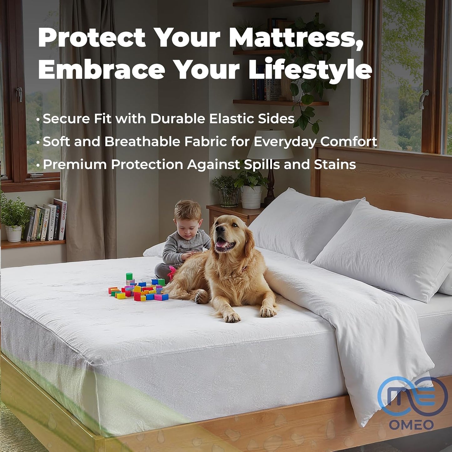 OMEO Waterproof Mattress Protector - Mattress Cover Protector Breathable Soft Machine Washable Cotton Mattress Cover for Bed