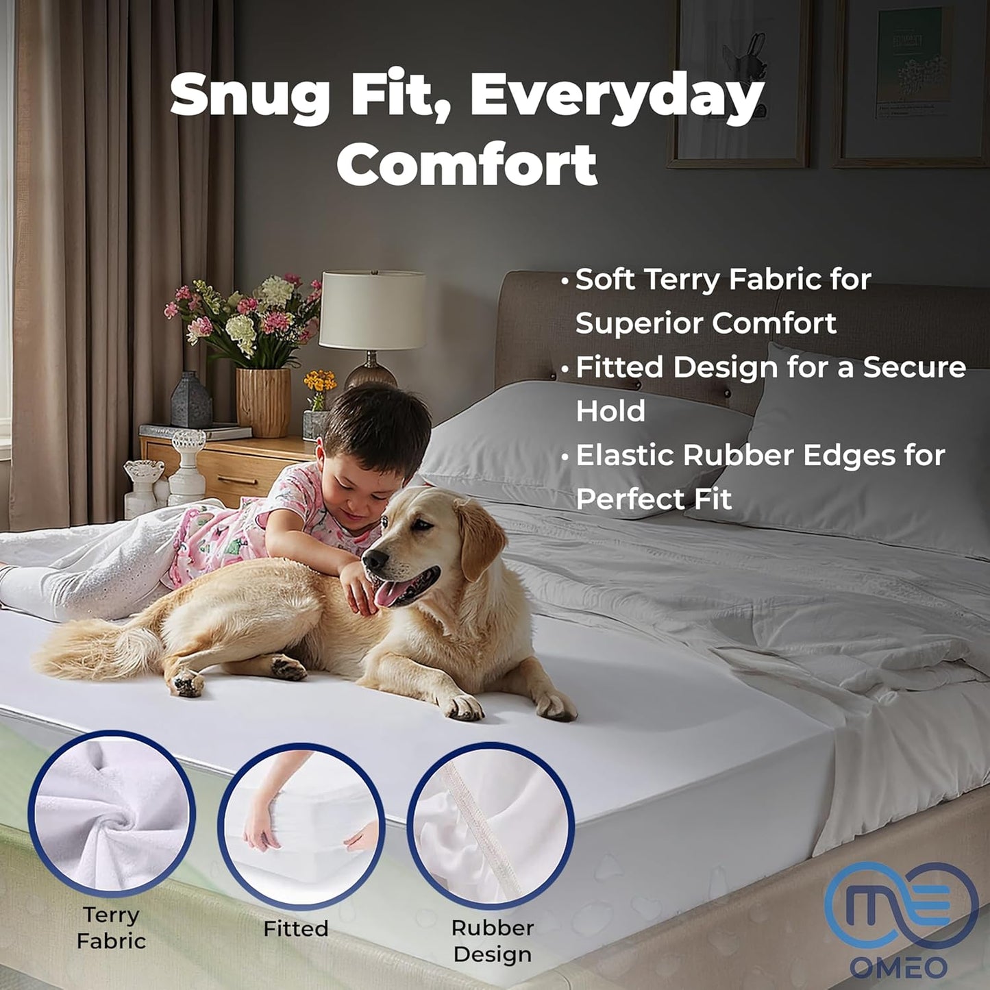 OMEO Waterproof Mattress Protector - Mattress Cover Protector Breathable Soft Machine Washable Cotton Mattress Cover for Bed