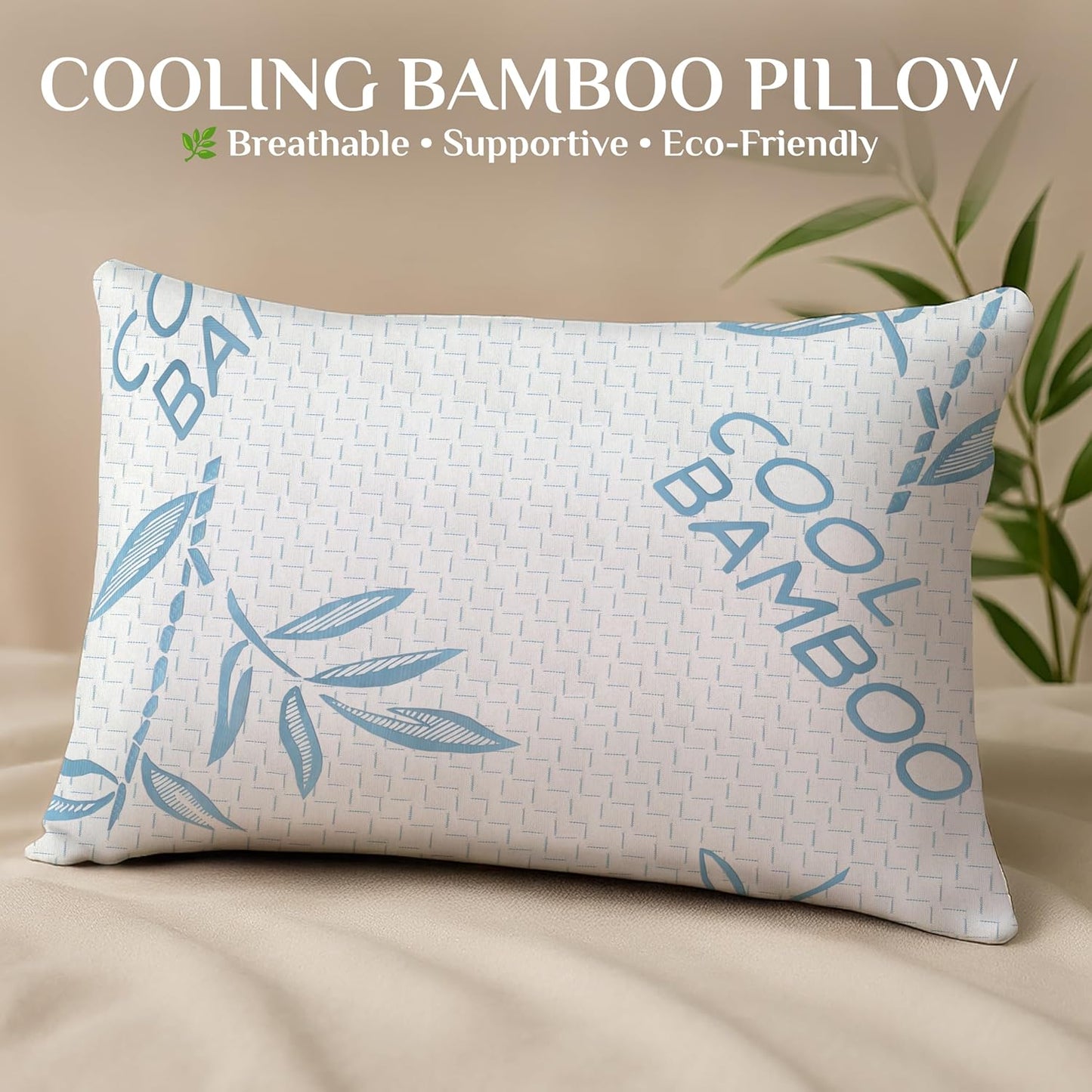 OMEO 2 Pack Queen Size Rayon Derived from Bamboo Pillow for Sleeping, Hypoallergenic Cooling Shredded Memory Foam Bed Pillows for Side, Back and Stomach Sleepers, Adjustable and Washable Cover