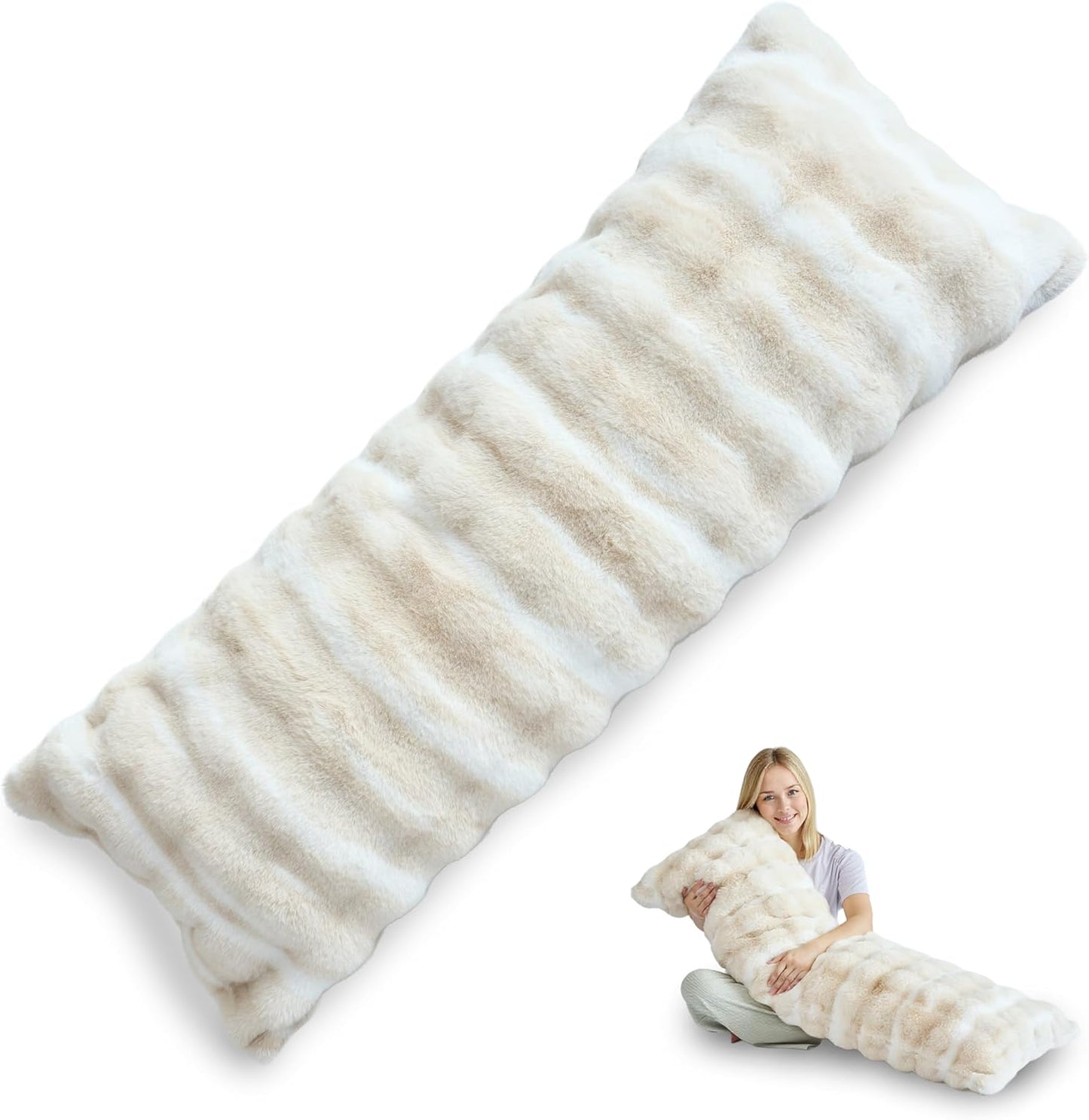 OMEO Winter Fluffy Full Body Pillow – Memory Foam Pregnancy Pillow, Nursing Pillow for Side Sleepers, Weighted Body Pillow for Adults, Soft Cow Print Cover