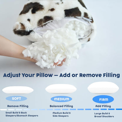 OMEO Winter Fluffy Full Body Pillow – Memory Foam Pregnancy Pillow, Nursing Pillow for Side Sleepers, Weighted Body Pillow for Adults, Soft Cow Print Cover