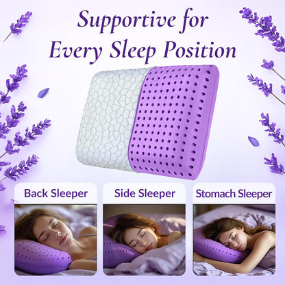 OMEO Lavender Scent Pillow, Ventilated Cooling Memory Foam Pillow for Back, Side and Stomach Sleepers Support, Sleeping Pillows for Adults - Home and Hotel Essentials