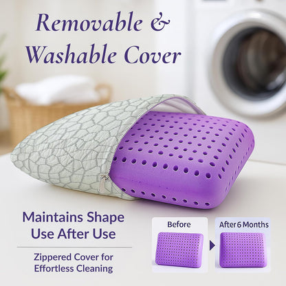 OMEO Lavender Scent Pillow, Ventilated Cooling Memory Foam Pillow for Back, Side and Stomach Sleepers Support, Sleeping Pillows for Adults - Home and Hotel Essentials