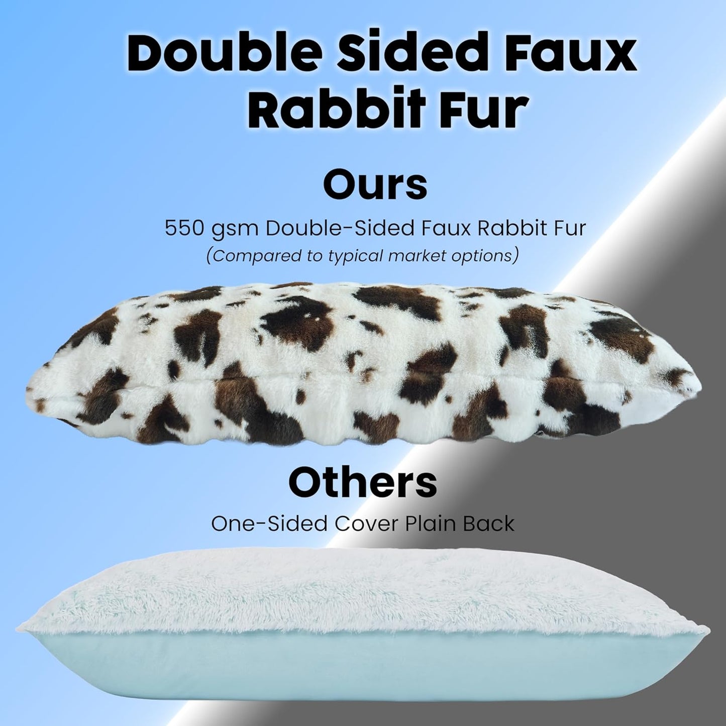 OMEO Winter Fluffy Full Body Pillow – Memory Foam Pregnancy Pillow, Nursing Pillow for Side Sleepers, Weighted Body Pillow for Adults, Soft Cow Print Cover