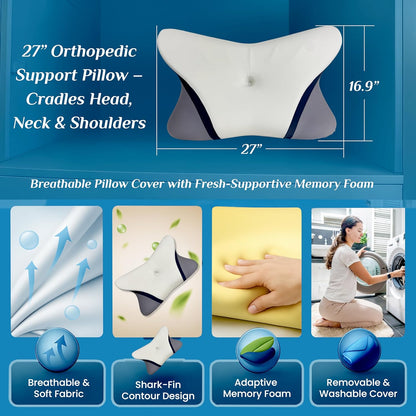 OMEO Cervical Neck Pillow for Pain Relief - Cooling Side Sleeper Pillow for Sleeping, Contour Orthopedic Bed Pillow for Back Stomach Sleepers, Ergonomic Memory Foam Pillows for Neck Support