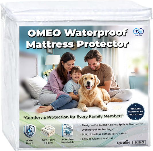 OMEO Waterproof Mattress Protector - Mattress Cover Protector Breathable Soft Machine Washable Cotton Mattress Cover for Bed