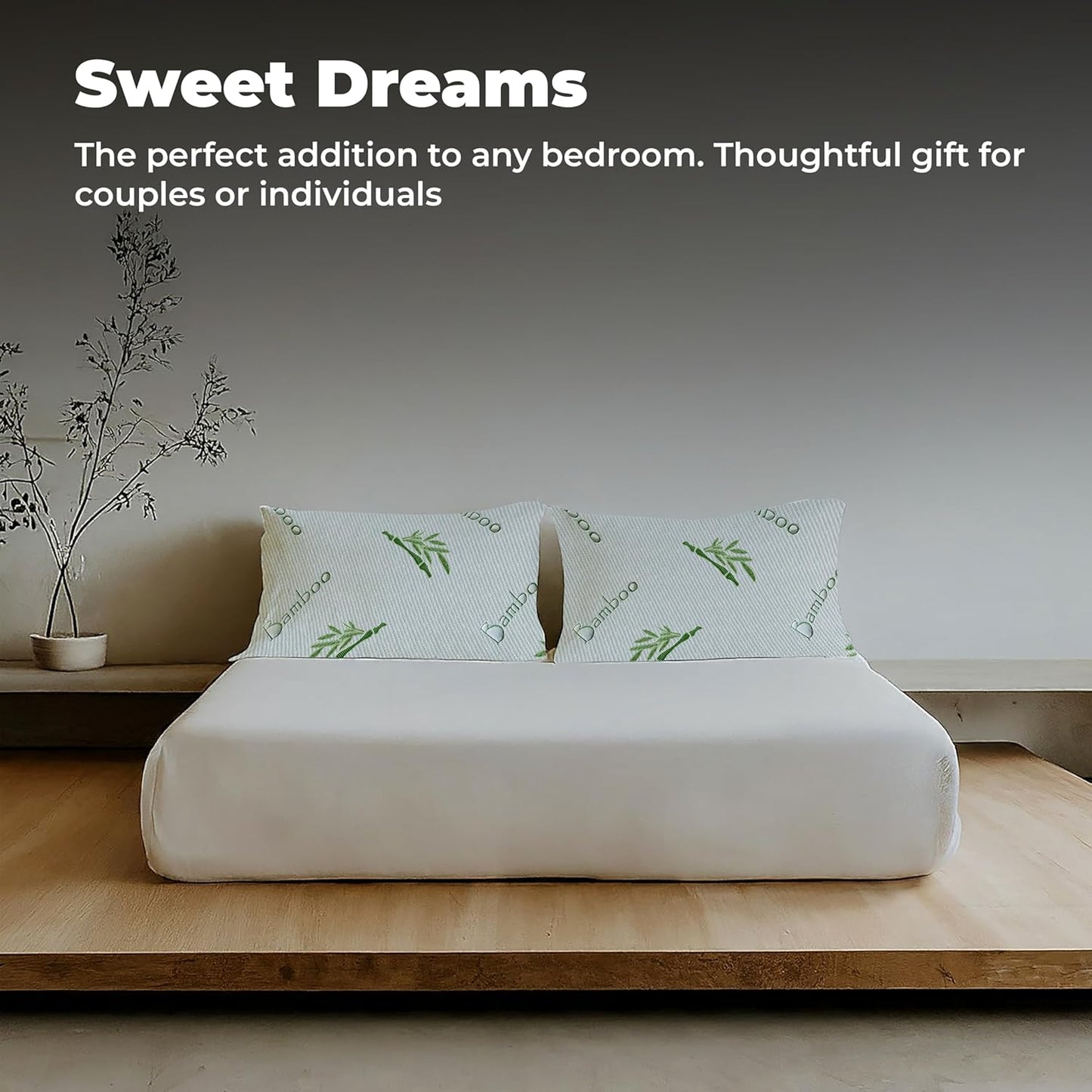 OMEO 2 Pack Rayon Derived from Bamboo Pillow for Sleeping Shredded Memory Foam Bed Pillows for Side, Back and Stomach Sleepers, Soft, Cooling, Adjustable and Washable Cover