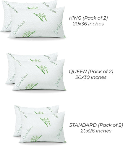 OMEO 2 Pack Rayon Derived from Bamboo Pillow for Sleeping Shredded Memory Foam Bed Pillows for Side, Back and Stomach Sleepers, Soft, Cooling, Adjustable and Washable Cover