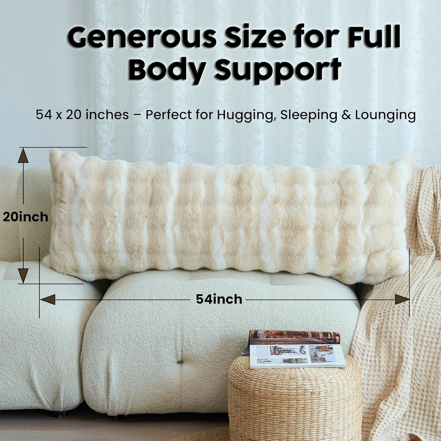 OMEO Winter Fluffy Full Body Pillow – Memory Foam Pregnancy Pillow, Nursing Pillow for Side Sleepers, Weighted Body Pillow for Adults, Soft Cow Print Cover