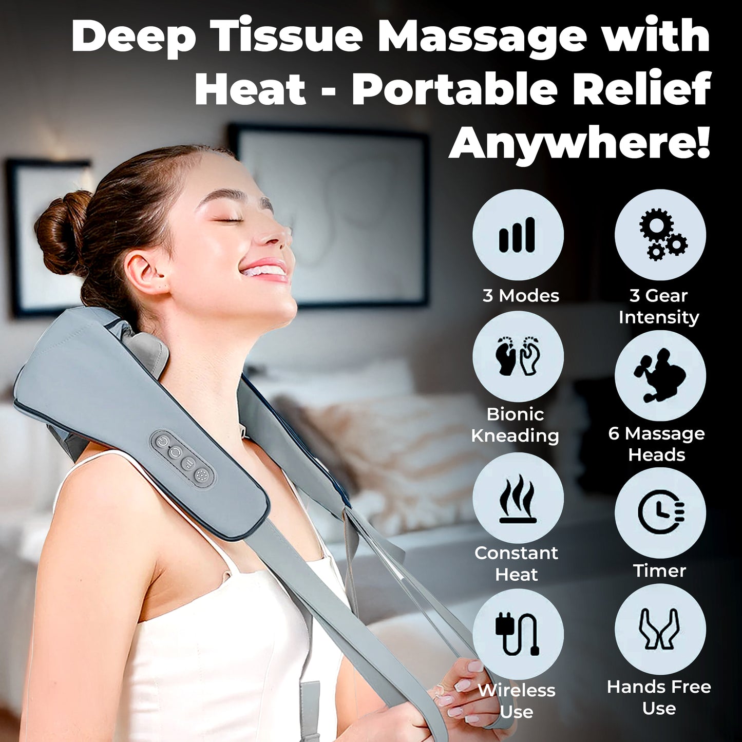 OMEO Neck and Shoulder Massager with Heat - Deep Tissue Kneading for Back, Cervical, Leg, Waist Pain Relief - Electric Muscle Massage for Relaxation -Ideal Gift for Dad, Mom, Elderly Men & Women