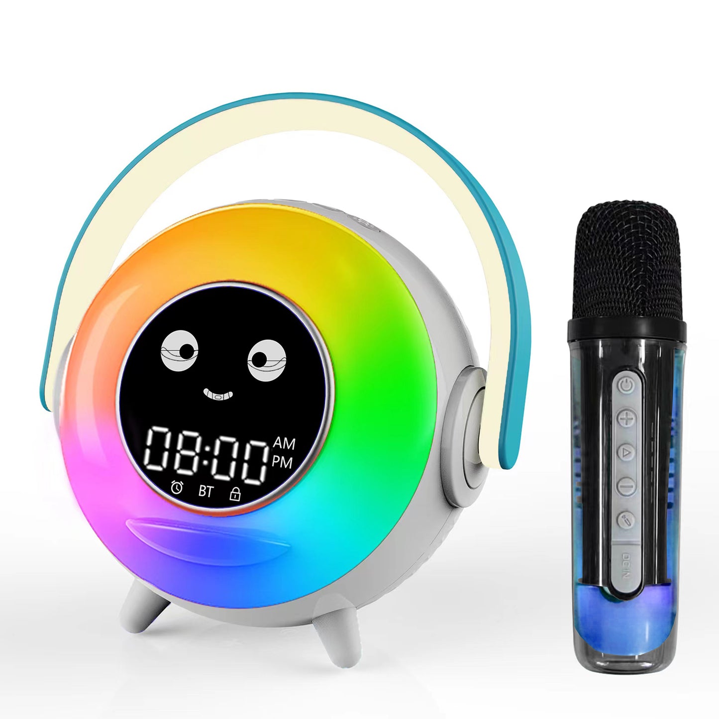 OMEO Alarm Clock for Kids, Sleeping Sound Machine and Microphone, Karaoke Night Lamp, Wake Up Night Light Sleep Training Clock for Toddlers, Gift Ideas for Children Boy Girl