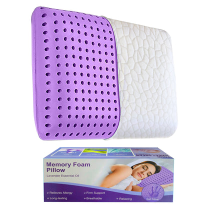 OMEO Lavender Scent Pillow, Ventilated Cooling Memory Foam Pillow for Back, Side and Stomach Sleepers Support, Sleeping Pillows for Adults - Home and Hotel Essentials