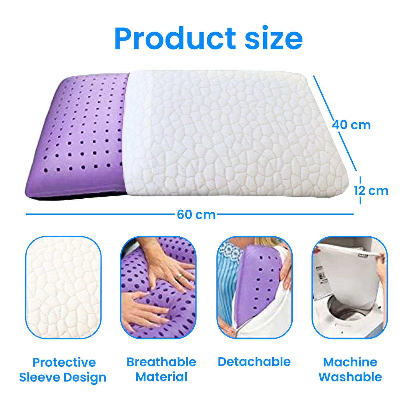 OMEO Lavender Scent Pillow, Ventilated Cooling Memory Foam Pillow for Back, Side and Stomach Sleepers Support, Sleeping Pillows for Adults - Home and Hotel Essentials