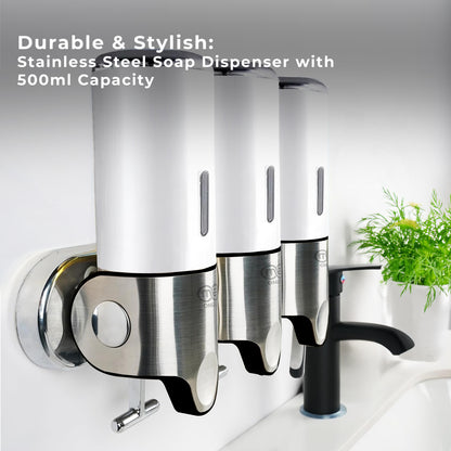 Omeo Triple Shampoo Dispenser - 500ml, Stainless Steel