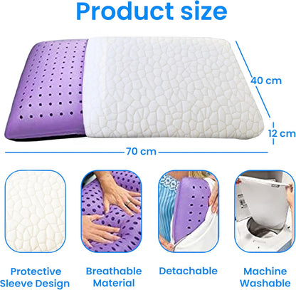 OMEO Lavender Scent Pillow, Ventilated Cooling Memory Foam Pillow for Back, Side and Stomach Sleepers Support, Sleeping Pillows for Adults - Home and Hotel Essentials