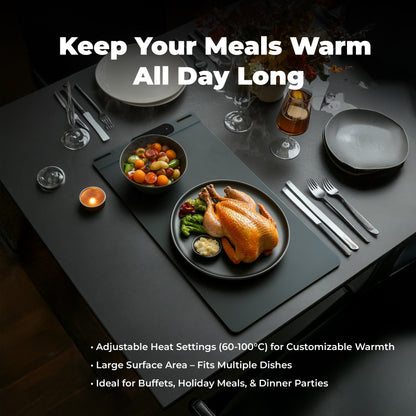 OMEO Foldable Electric Warming Tray - Adjustable 3-Temperature Food Warming Mat with 6-Hour Timer & Auto Shut-off for Kitchen, Parties, Buffets, Dinners, and Everyday Use