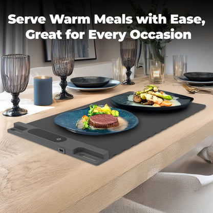 OMEO Foldable Electric Warming Tray - Adjustable 3-Temperature Food Warming Mat with 6-Hour Timer & Auto Shut-off for Kitchen, Parties, Buffets, Dinners, and Everyday Use