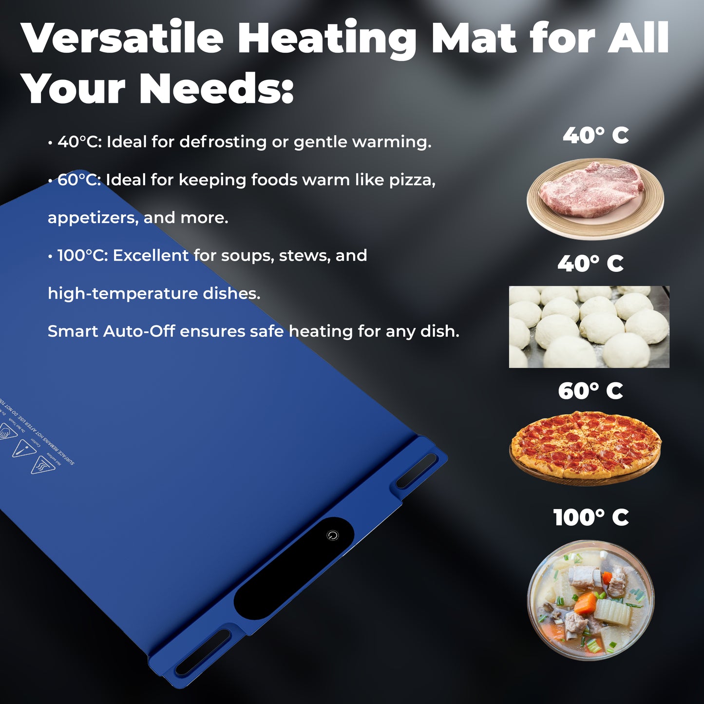 OMEO Foldable Electric Warming Tray - Adjustable 3-Temperature Food Warming Mat with 6-Hour Timer & Auto Shut-off for Kitchen, Parties, Buffets, Dinners, and Everyday Use