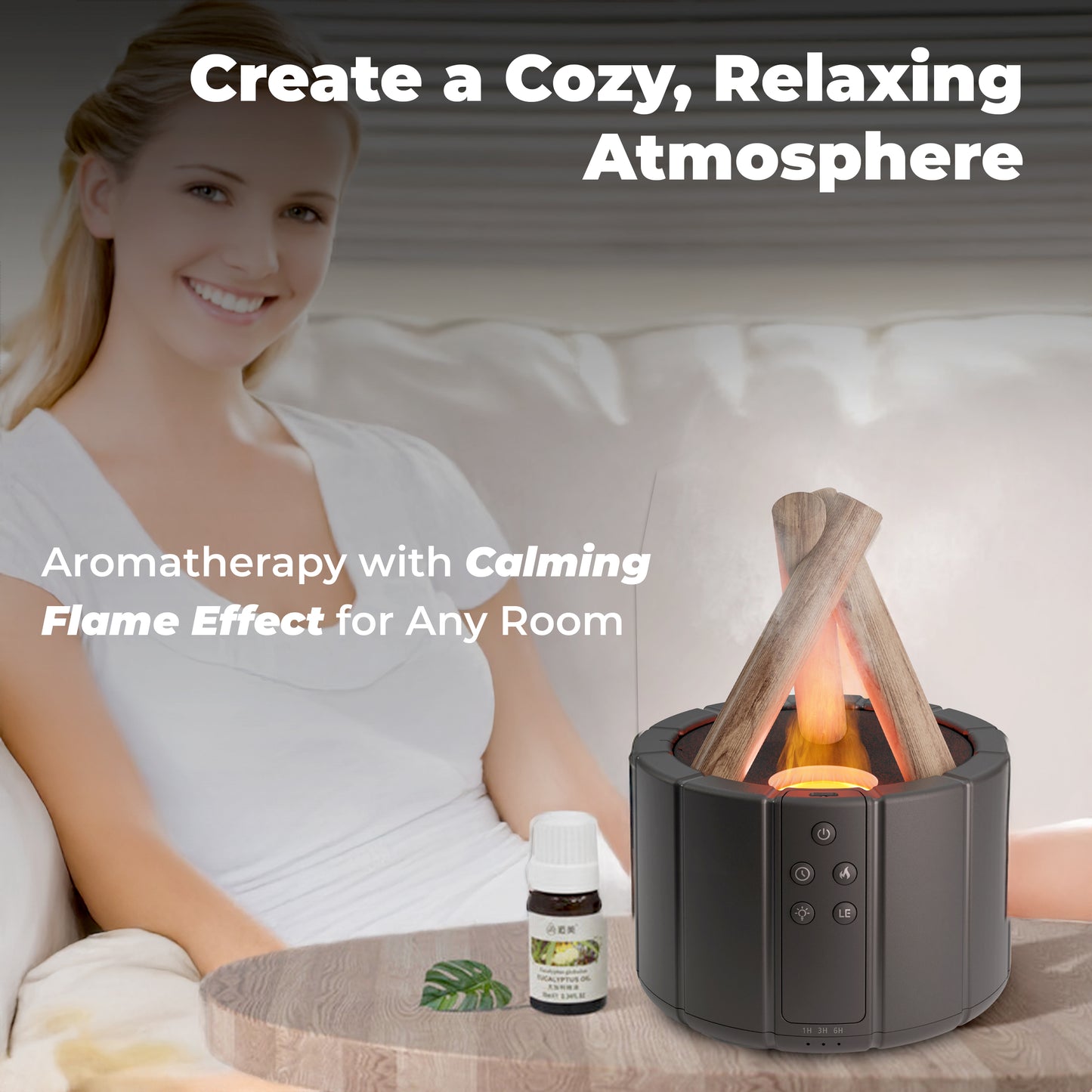 OMEO Bonfire Flame Humidifier, Aromatherapy Essential Oil 3D Campfire Fire Diffuser, 280ml Wood Cool Mist Humidifier for Home, Bedroom, Office with Auto Shut Off and Remote Control