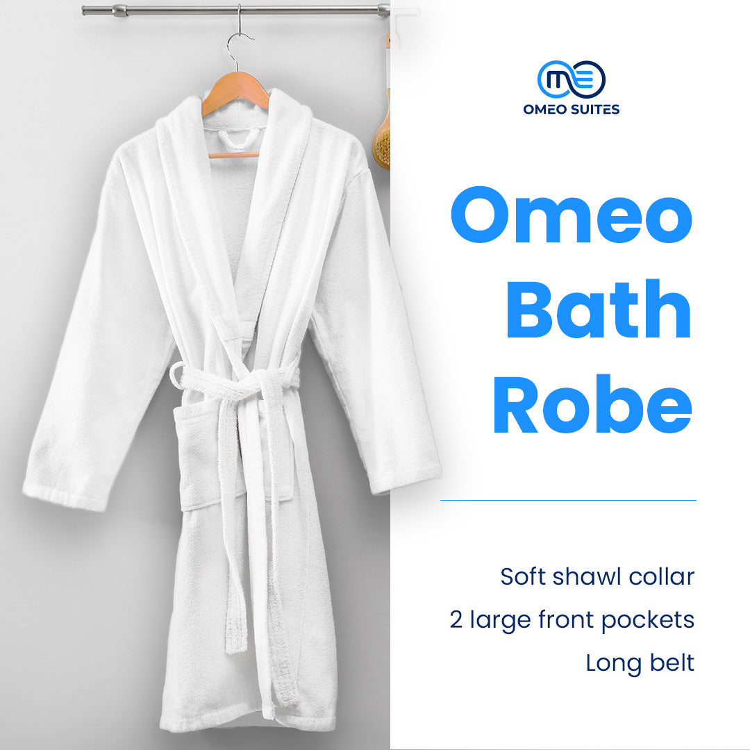 OMEO Bathrobe for Women and Men, V Neck Kimono Unisex Spa Robes for Women, Soft Terry Cloth Fluffy Robe, Luxury Plush Bath Robe Sleepwear, Cozy Warm Hotel-Style Lounge Robes for Adults, Shower Wear