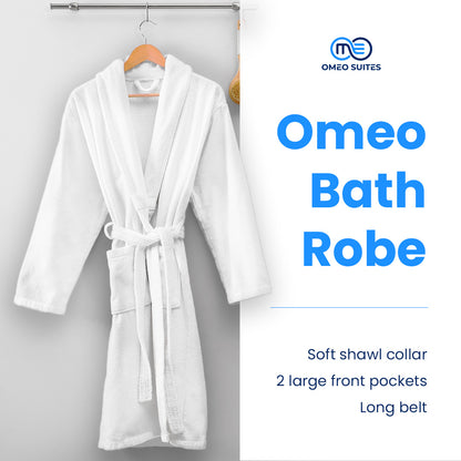 OMEO Bathrobe for Women and Men, V Neck Kimono Unisex Spa Robes for Women, Soft Terry Cloth Fluffy Robe, Luxury Plush Bath Robe Sleepwear, Cozy Warm Hotel-Style Lounge Robes for Adults, Shower Wear