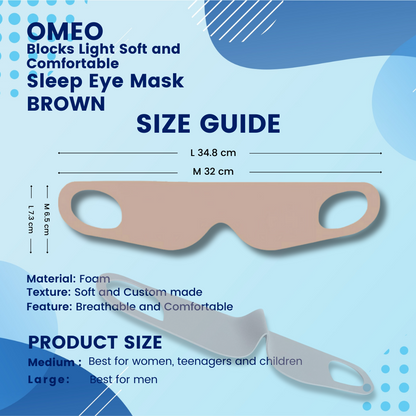 OMEO Blocks light soft  and comfortable, sleep eye mask. Brown.