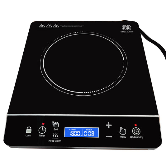 OMEO Portable Induction Cooktop Hot Plate Countertop Burner 1800 Watts Induction Burner with LCD Sensor Touch, LED Display, 10 Temperature Levels, Child Safety Lock, Auto Shutoff Function