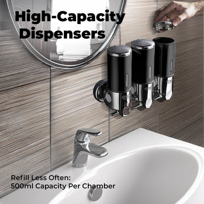 Omeo Triple Shampoo Dispenser - 500ml, Stainless Steel